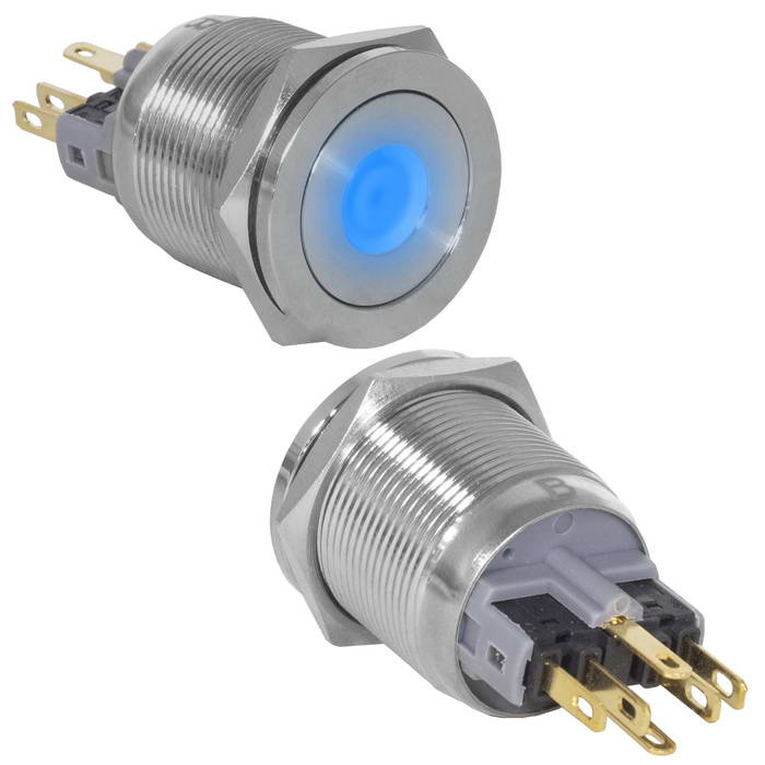 Кнопка антивандальная RUICHI GQ22PF-11ZD/B/N, ON-OFF+OFF-ON, рабочая температура -25…+55 °C, никелированная латунь фото 1