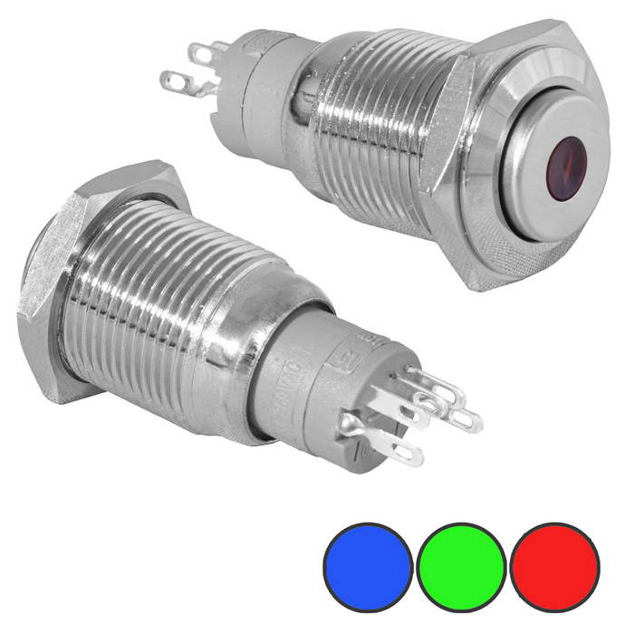 Кнопка антивандальная с подсветкой RUICHI LAS2-GQH-11ZD/B on-on, М16, IP40,  никелированная латунь фото 1