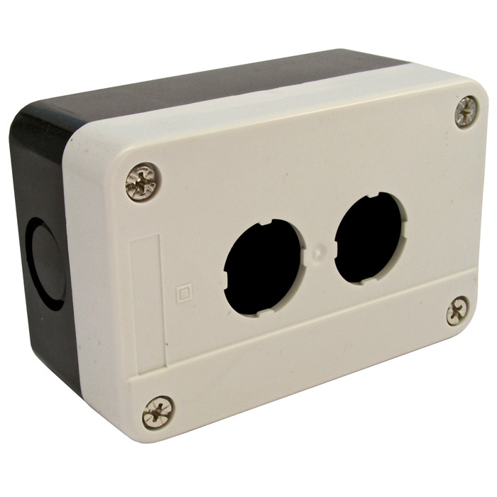 Кнопочный пост RUICHI GB2-B02, 2-х местный, IP40/IP65, 68х105х51 мм, открытой установки,  черный/серый фото 1