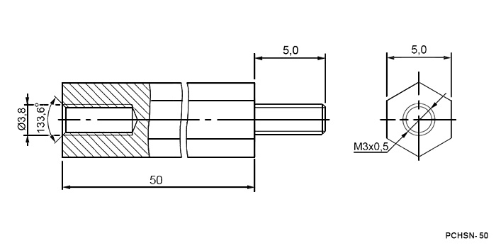 Стойка для печатной платы RUICHI PCHSN-50, шестигранная, латунная фото 2