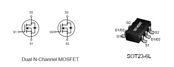 8205A HXY полевой транзистор (MOSFET), N+N-канал, 20 В, 6 А, 25 мОм, 11 нКл, SOT-23-6 фото 2