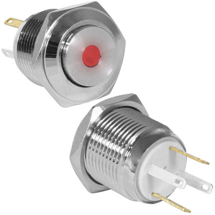 Кнопка антивандальная RUICHI GQ16H-10D/JL/R/N, OFF-(ON), рабочая температура -25…+55 °C, никелированная латунь фото 1