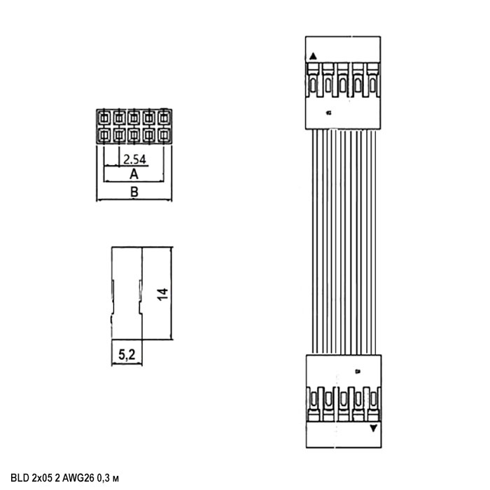 Межплатный кабель питания (розетка-розетка) десятиполюсный RUICHI BLD 2x05х2, AWG26, с шагом 2,54, 0.3 м фото 2