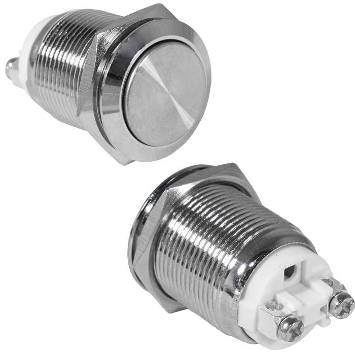 Кнопка антивандальная RUICHI GQ19SH-10Z/N, OFF-ON, рабочая температура -25…+55 °C, никелированная латунь фото 1