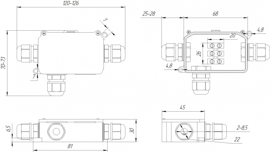 Коробка распределительная RUICHI BOX-3 IP65 3pin CA10 10A/450V, пластик фото 2