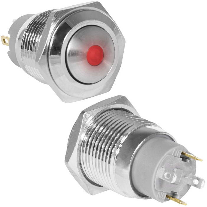 Кнопка антивандальная RUICHI GQ16B-10ZD/J/R/N, OFF-ON, рабочая температура -25…+55 °C, никелированная латунь фото 1