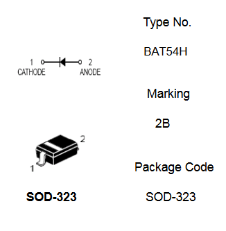 BAT54H KUU диод Шоттки, 30 В, 200 мА, SOD-323 фото 2