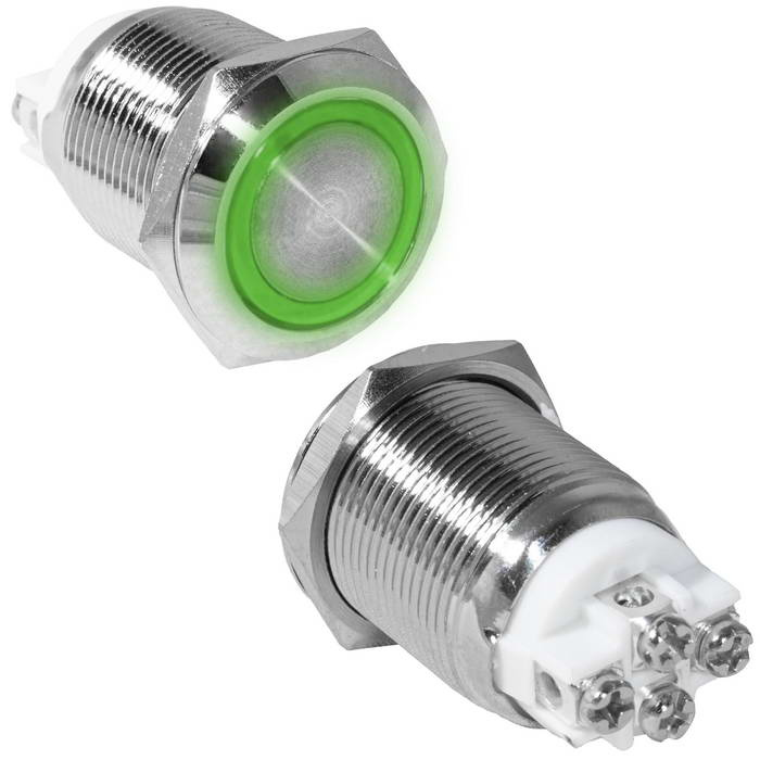 Кнопка антивандальная RUICHI GQ19F-10ZE/G/N, OFF-ON, рабочая температура -25…+55 °C, никелированная латунь фото 1