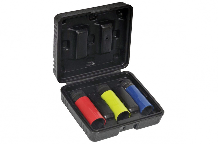 Набор головок ударных колесных (17, 19, 21 мм.) 1/2"; L=85мм. с пласт.защитой ("АвтоDело")  (для пневматических гайковертов 1/2") (39233) фото 1