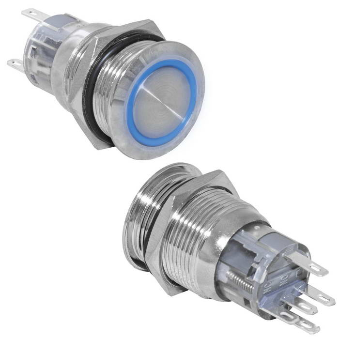 Кнопка антивандальная RUICHI LAS1-AGQ-11ZE/B/N, ON-ON, рабочая температура -25…+55 °C, никелированная латунь фото 1