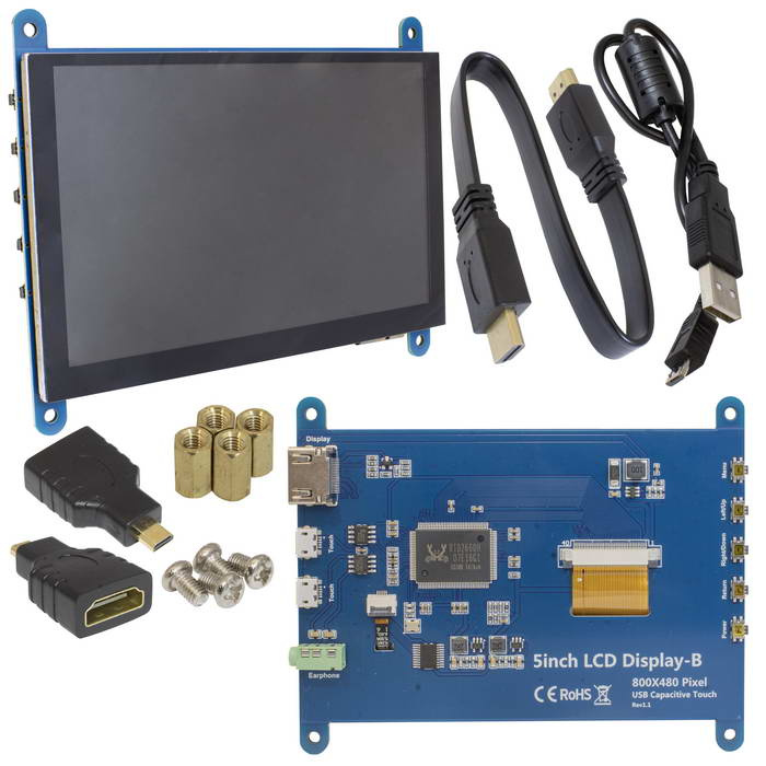5-дюймовый HDMI-дисплей с емкостным сенсорным экраном RUICHI DSM-IPS-TOUCH-5,  разрешение 800x480, HDMI, IPS, поддержка различных устройств и систем фото 1