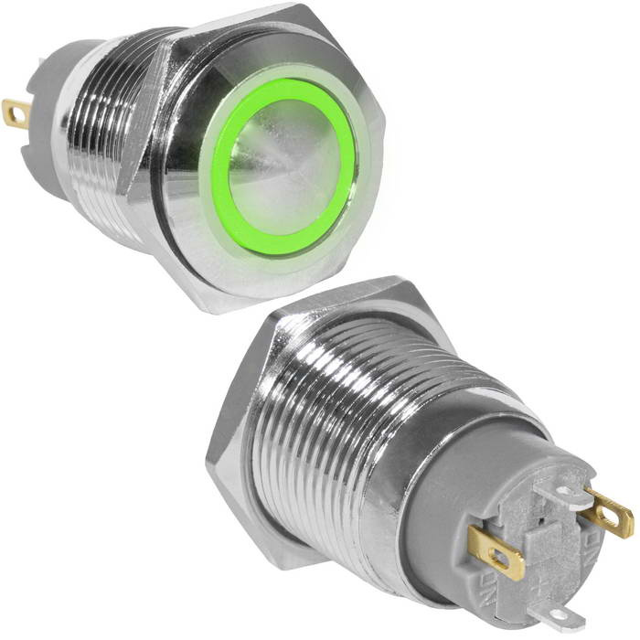 Кнопка антивандальная RUICHI GQ16B-10ZE/J/G/N, OFF-ON, рабочая температура -25…+55 °C, никелированная латунь фото 1