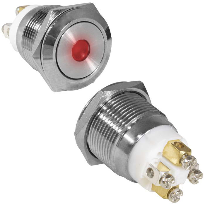 Кнопка антивандальная RUICHI GQ19F-10D/R/N, OFF-(ON), рабочая температура -25…+55 °C, никелированная латунь фото 1