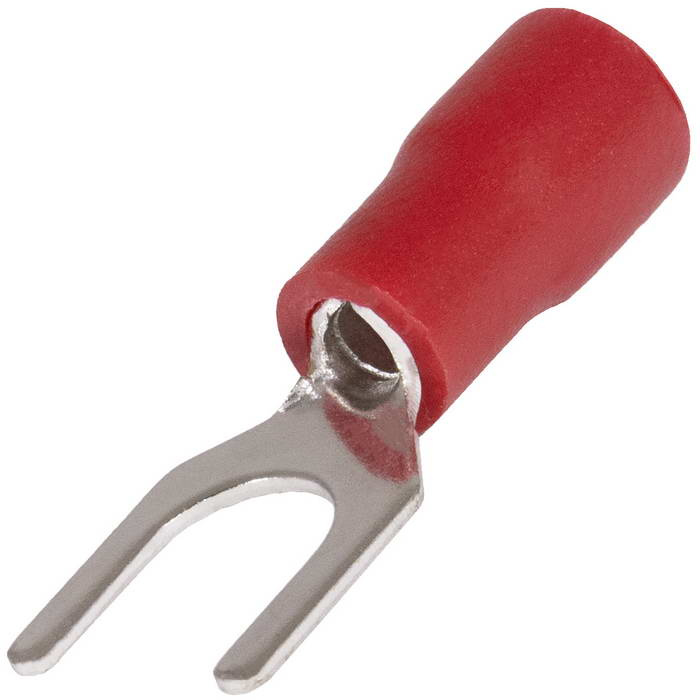 Наконечник кабельный вилочный изолированный RUICHI SVS1.25-5, 19 А, 16-14 AWG, красный, латунь луженая фото 1