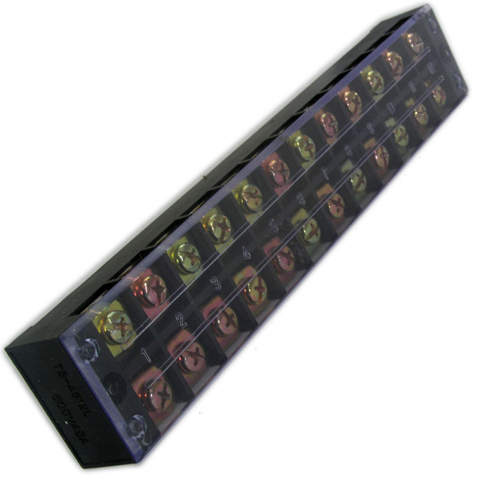 Клеммная колодка винтовая с крышкой RUICHI TB-4512, 24 контакта, М5, 45 А, 600 В, -40…+80 °С, корпус пластик модифицированный фото 1
