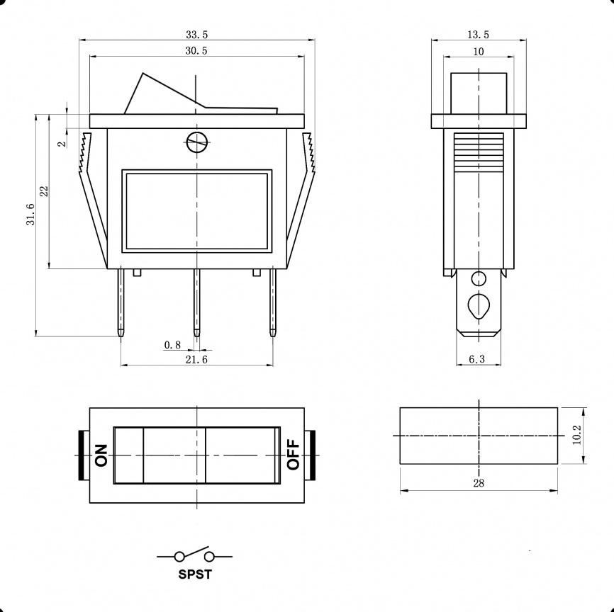 Клавишный переключатель RUICHI KCD3-101N-B11-R/3P, ON-OFF фото 2