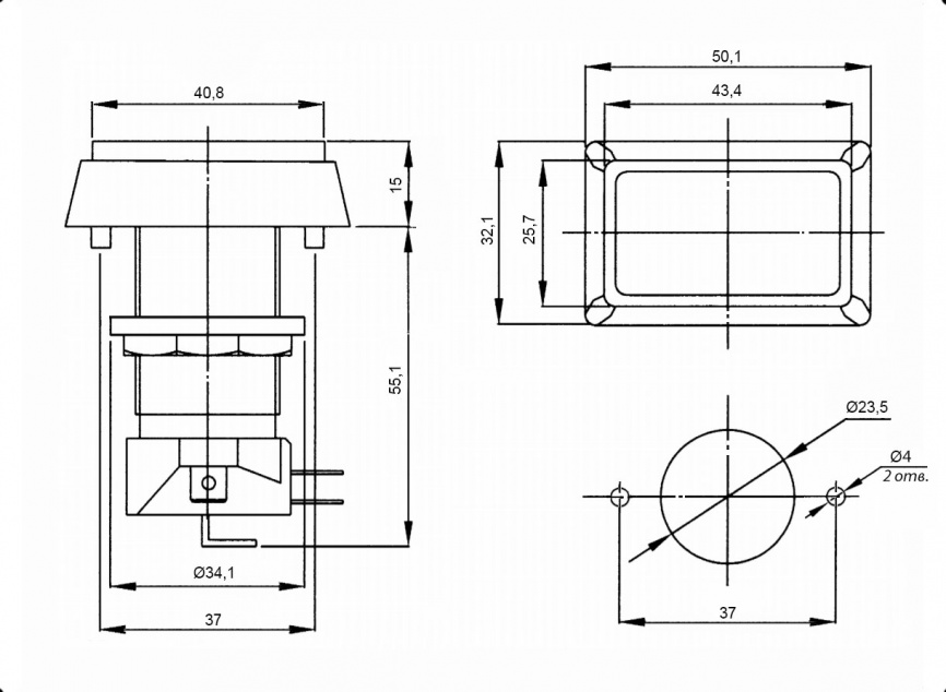 Кнопка GMSI прямоугольная RUICHI 3B-R с LED подсветкой 12 В, 5 А, 30 мОм, 250 В, NO(NC)+NC(NO), зеленая фото 2