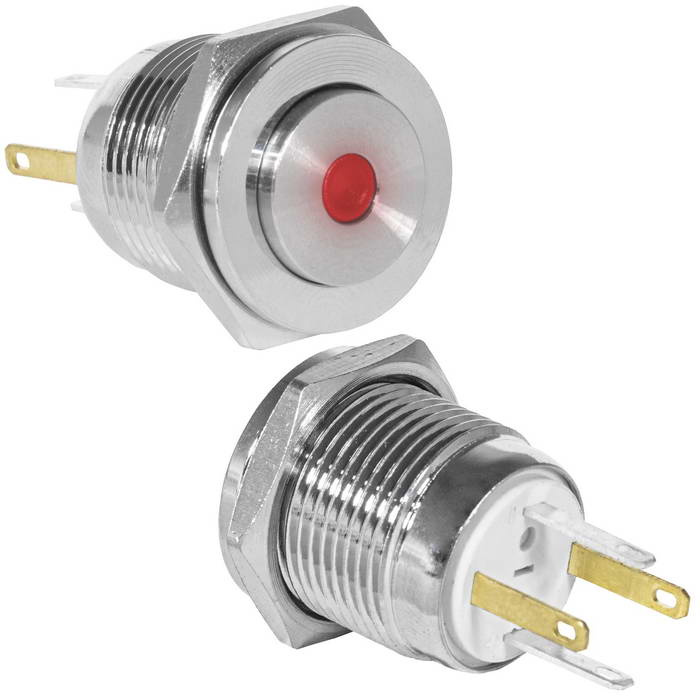 Кнопка антивандальная RUICHI GQ16PH-10D/JL/R/N, OFF-(ON), рабочая температура -25…+55 °C, никелированная латунь фото 1