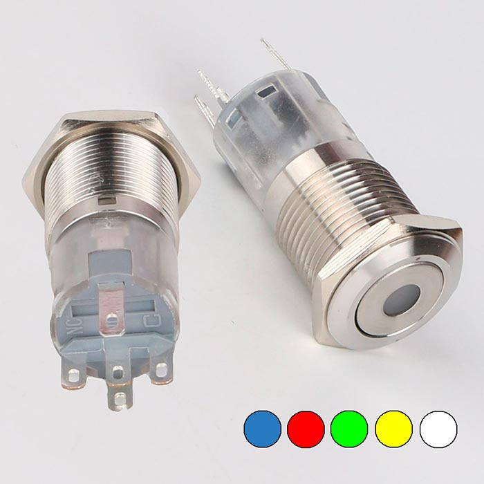 Кнопка антивандальная с подсветкой RUICHI LAS2-GQF-11D/R on-(on), М16, IP65,  никелированная латунь фото 1