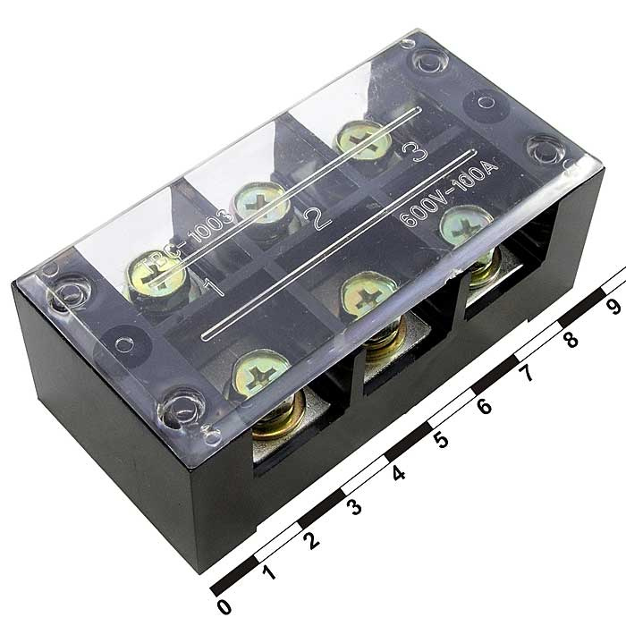 Клеммная колодка винтовая с крышкой RUICHI TB-10003, 6 контактов, 100 А, 600 В, 0,5…10 мм2, корпус пластик модифицированный фото 1