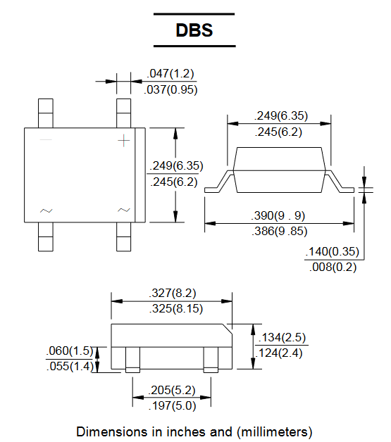 DB104S SEP, однофазный диодный мост, 400 В, 1 А, DB-S фото 2