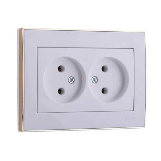 Розетка RAIN 703-0226-128  2-ая белая с бок.вст.золото с/у керам.осн. РЭЙН Lezard фото 1