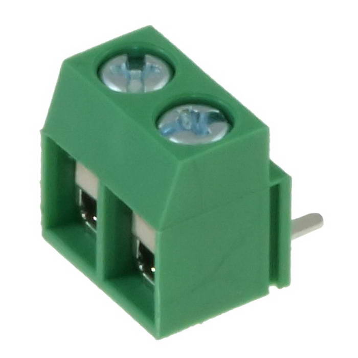 Винтовой модульный клеммный блок RUICHI RG126R-5.0-02P, угловой, угол 90°, на плату, 2 контакта, шаг 5.00 мм фото 1