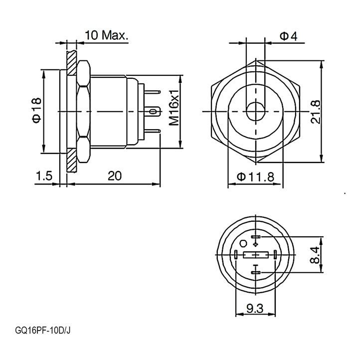 Кнопка антивандальная RUICHI GQ16PF-10ZD/J/B/N, OFF-ON, рабочая температура -25…+55 °C, никелированная латунь фото 2