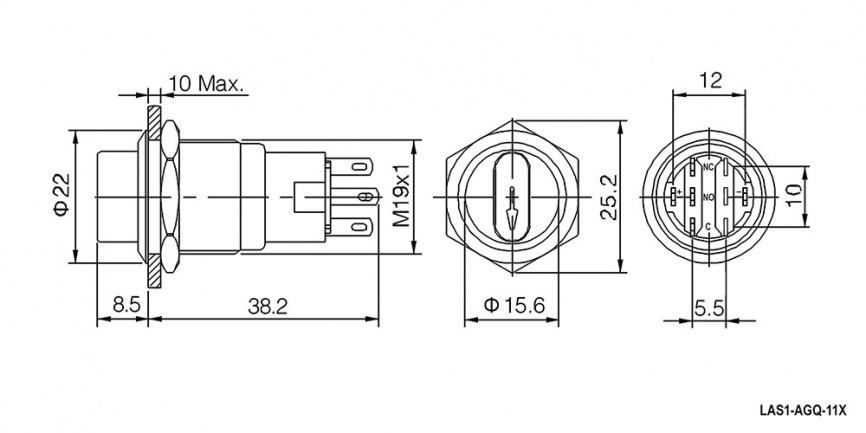 Кнопка антивандальная RUICHI LAS1-AGQ-11X/31/R/N, ON-ON, рабочая температура -25…+55 °C, никелированная латунь фото 2