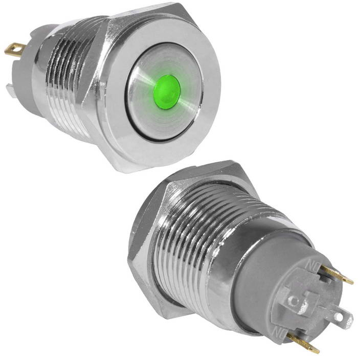 Кнопка антивандальная RUICHI GQ16PF-10ZD/J/G/N, OFF-ON, рабочая температура -25…+55 °C, никелированная латунь фото 1