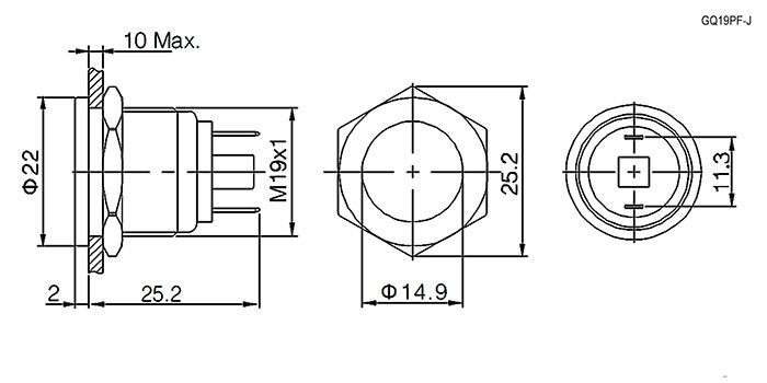 Кнопка антивандальная RUICHI GQ19F-10/J/N, OFF-(ON), рабочая температура -25…+55 °C, никелированная латунь фото 2