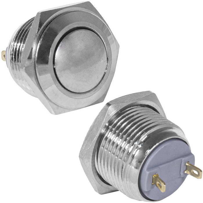 Кнопка антивандальная RUICHI GQ16B-10/J/N, OFF-(ON), рабочая температура -25…+55 °C, никелированная латунь фото 1
