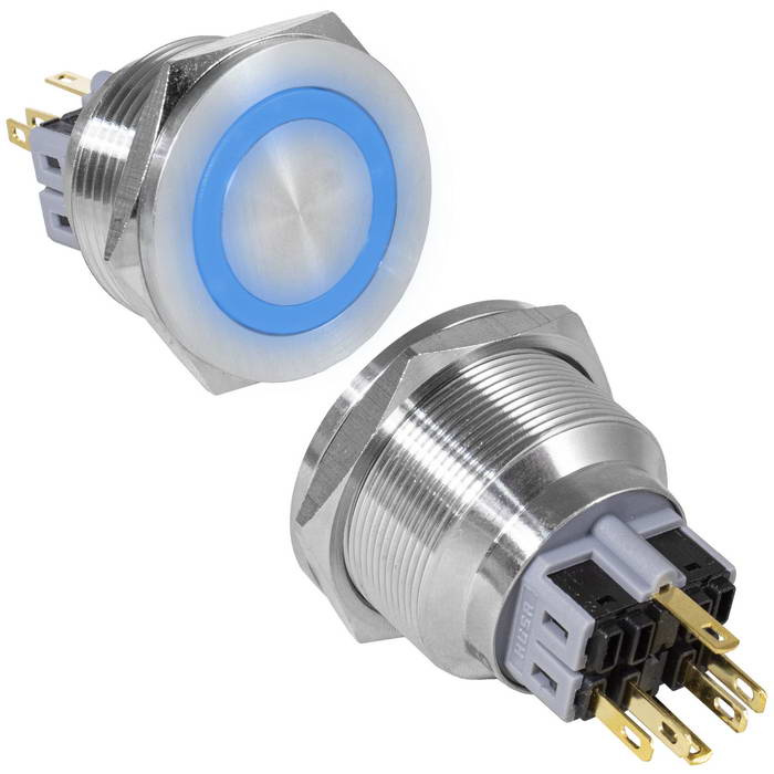 Кнопка антивандальная RUICHI GQ28PF-11E/B/N, ON-(OFF)+OFF-(ON), рабочая температура -25…+55 °C, никелированная латунь фото 1