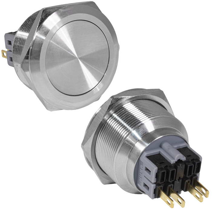Кнопка антивандальная RUICHI GQ30-11Z/N, ON-OFF+OFF-ON, рабочая температура -25…+55 °C, никелированная латунь фото 1
