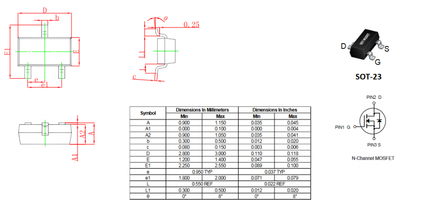 IRLML0030 HXY полевой транзистор (MOSFET), N-канал, 30 В, 5.8 А, 55 мОм, 10 нКл, SOT-23 фото 2
