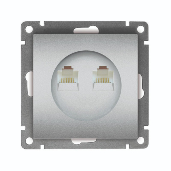 Розетка "АФИНА" (A1086-S) компьютерная двухместная RJ45 серебро с/у (без рамки) УНИВЕРСАЛ фото 1