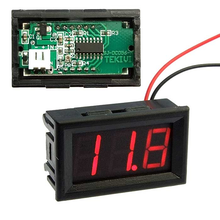 Вольтметр RUICHI V27T-DL красный (3.2-30V), цифровой фото 1
