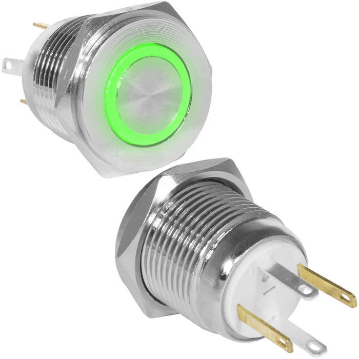 Кнопка антивандальная RUICHI GQ16PF-10E/JL/G/N, OFF-(ON), рабочая температура -25…+55 °C, никелированная латунь фото 1