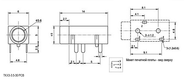 Разъём аудио RUICHI TKX3-3.5-30 PCB jack, гнездо на плату фото 2