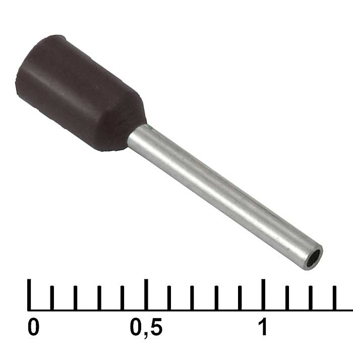 Наконечник на кабель втулочный (трубчатый) изолированный RUICHI DN00510, 20 AWG, 0,5 мм2, длина 14 мм, контакт луженая медь, изолятор винил/нейлон, цвет черный фото 1