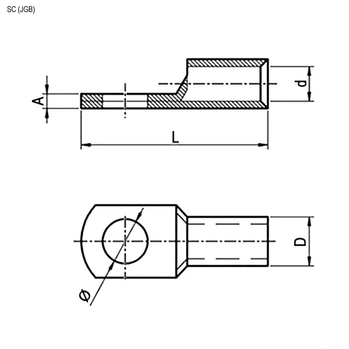 Наконечник кольцевой неизолированный RUICHI SC(JGB)-10-8.2, 5,3 мм, медь отожженная луженая фото 2