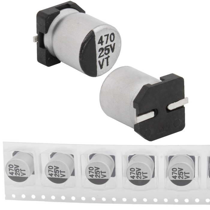 EVT025ADA471M10B0 JWCO Конденсатор электролитический SMD, 470 мкФ, 25 В, 10х10.5 мм, -55…+105 °C, наработка 2000 часов фото 1
