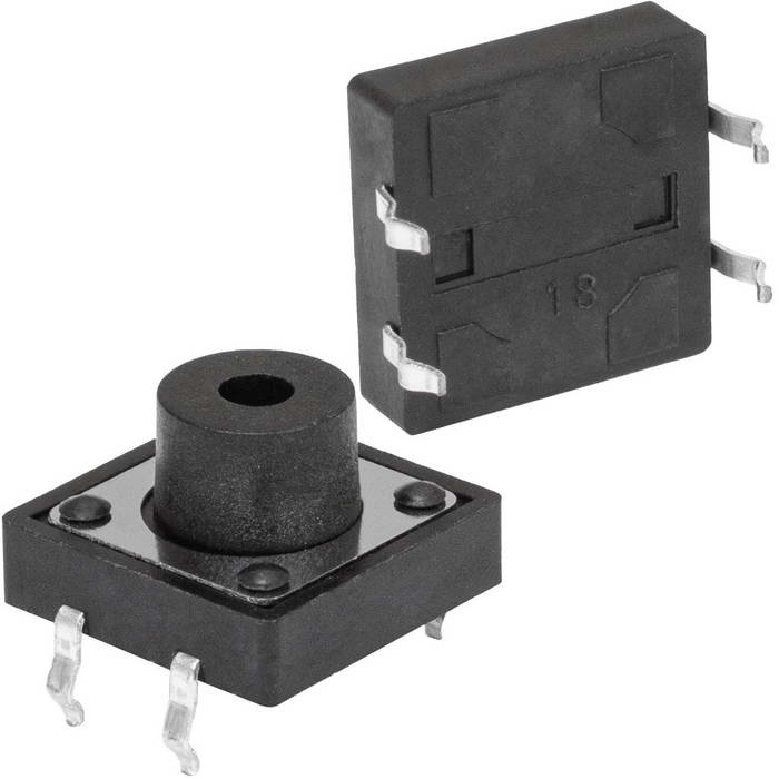 Тактовая кнопка RUICHI KAN1211-0751B, 12x12x7 мм, , OFF-(ON), 50 мА, 12 В, 100 мОм, толкатель с отверстием фото 1
