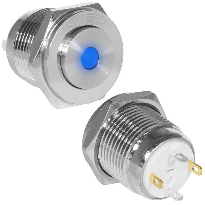 Кнопка антивандальная RUICHI GQ16PH-10D/J/B/N, OFF-(ON), рабочая температура -25…+55 °C, никелированная латунь фото 1