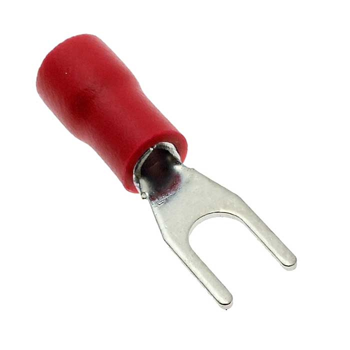 Наконечник кабельный вилочный изолированный RUICHI SVS1.25-3.7, 19 А, 22-16 AWG, красный, латунь луженая фото 1
