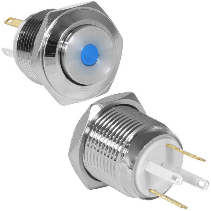 Кнопка антивандальная RUICHI GQ16H-10D/JL/B/N, OFF-(ON), рабочая температура -25…+55 °C, никелированная латунь фото 1