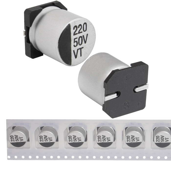 EVT050ADA221M10B0 JWCO Конденсатор электролитический SMD, 220 мкФ, 50 В, 10х10.5 мм, -55…+105 °C, наработка 2000 часов фото 1