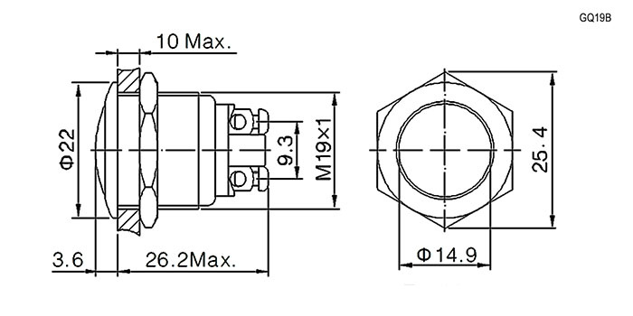 Кнопка антивандальная RUICHI GQ19B-10/N, OFF-(ON), рабочая температура -25…+55 °C, никелированная латунь фото 2