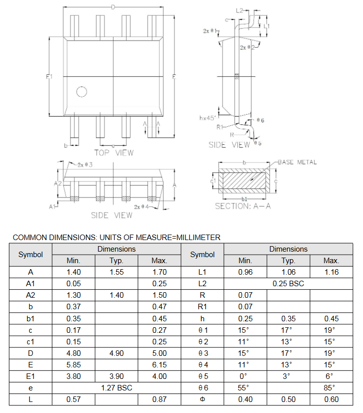 AO4407A Elecsuper полевой транзистор (MOSFET) P-канал -30 В, -12 А, SOP-8 фото 2