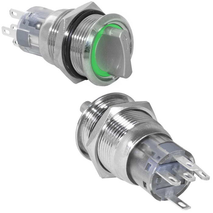Кнопка антивандальная RUICHI LAS2-AGQ-11X/21/G/N, ON-ON, рабочая температура -25…+55  °C, никелированная латунь фото 1